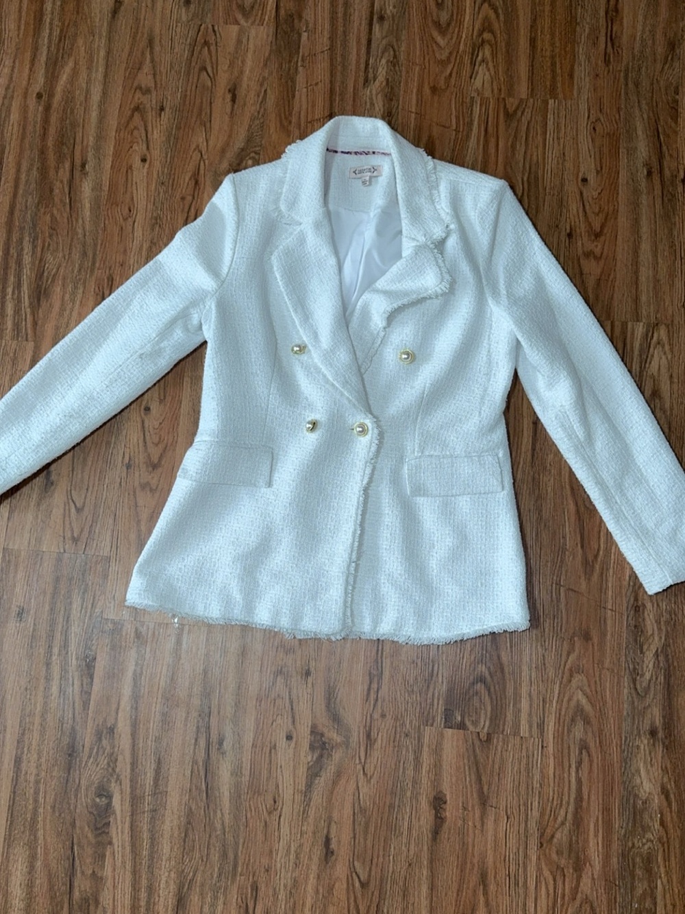 Nanette Lepore White Tweed Double Breasted Blazer Jacket Small